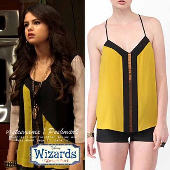 Forever 21 Beaded Contrast Trim Tank in Mustard/Black ASO Alex Russo - Picture 2 of 9